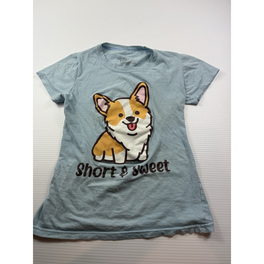 Mighty Fine Girls Blue Short & Sweet Corgi Tee, Blue, Junior Large